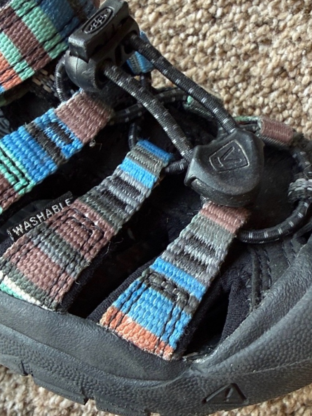 Keen Kids Black Sport Sandals with Multicolor Striped Webbing - Picture 6 of 7
